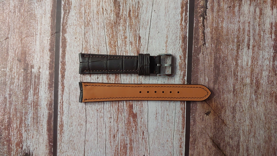 Brown Crocodile Leather Custom Curved End Watch Strap