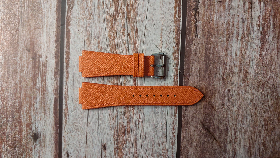 Orange Epsom Leather Custom Notched Strap For IWC COUSTEAU DIVERS 44MM Watch