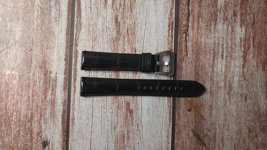 Black Full Grain Crocodile Custom Leather Strap For Stauer Watch