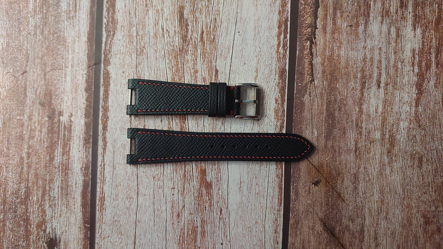 Black Epsom Leather Custom Notched Strap For TAG Heuer (CT1111) Jason Bourne Watch