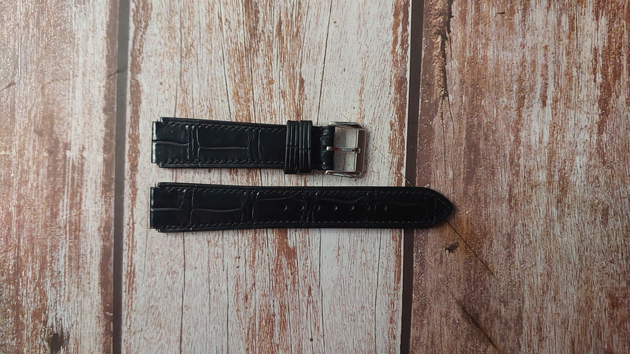 Black Crocodile Leather Custom Notched Strap For 1963 Bulova Accutron 214 Watch