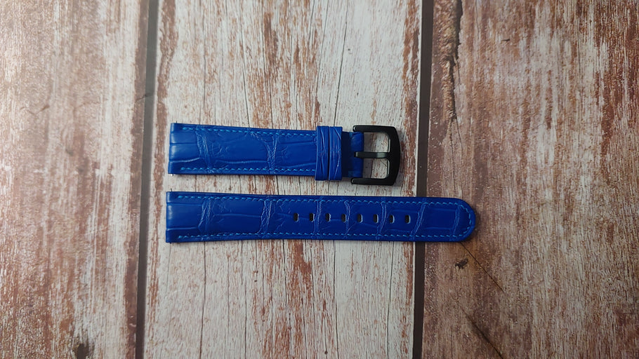 Blue Full Grain Crocodile Custom Leather Strap For Tudor Ceramic Watch