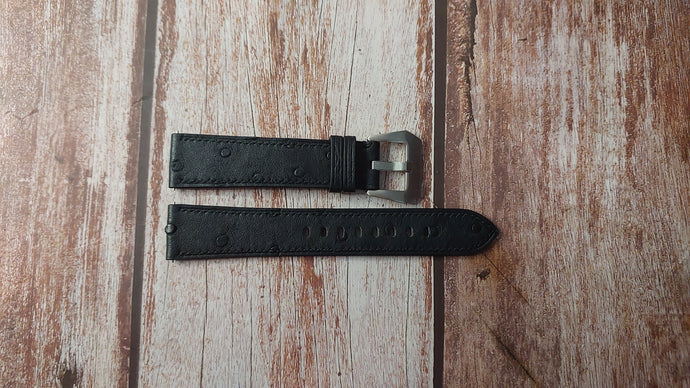 Black Full Grain Ostrich Custom Leather Strap For Visitor Duneshore Watch