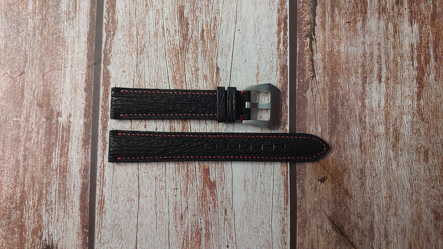 Black Full Grain Sharkskin Custom Leather Strap For Yema Navigraf Watch