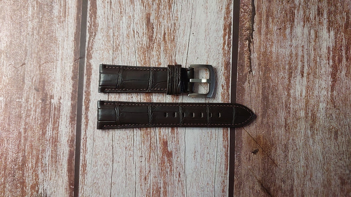 Brown Full Grain Crocodile Custom Leather Strap For Grand Seiko Lake Suwa Titanium Evo 9 Watch