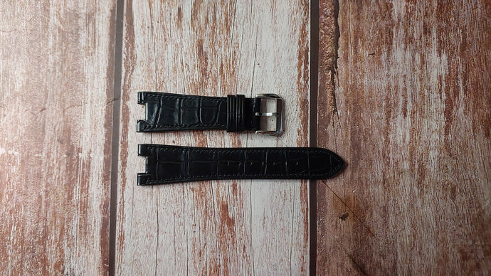 Black Crocodile Leather Custom Notched Strap For Concord mens Lascala Watch