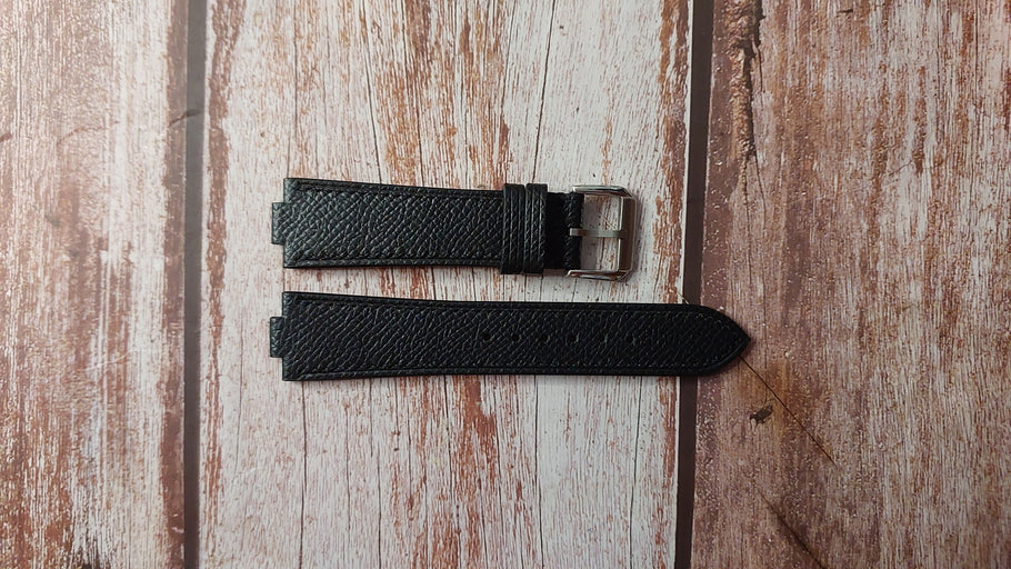 Black Epsom Leather Custom Notched Strap For Seiko 5 Arabic Dial, REF. SNK063J5 Watch