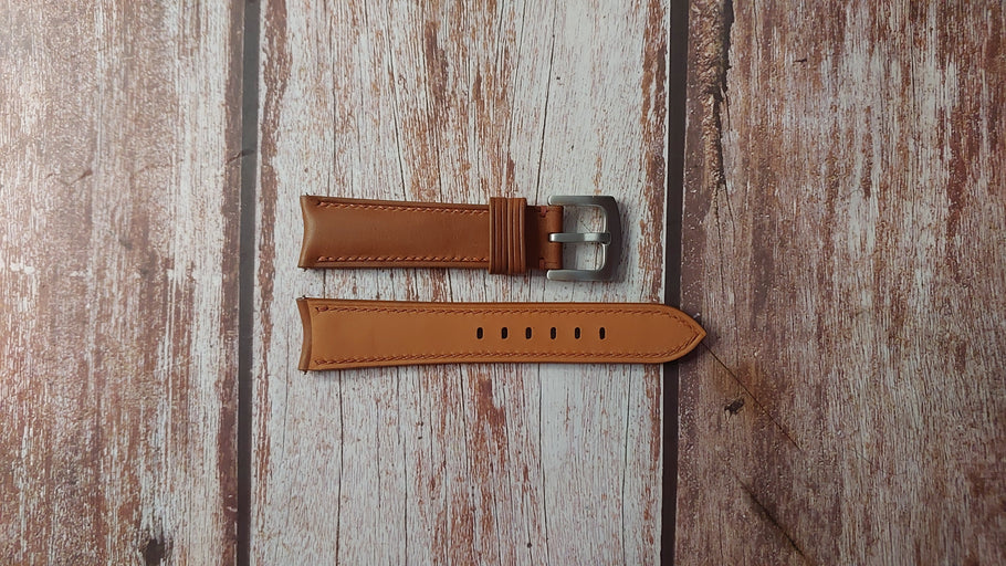 Brown Barenia Leather Custom Curved End Watch Strap For 1940s IWC sector dial dress Watch