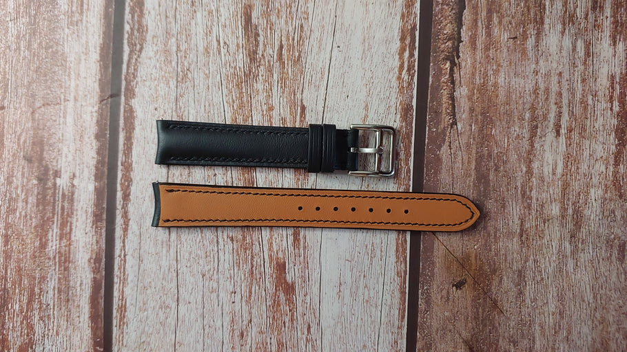 Black Crocodile Leather Custom Curved End Watch Strap For Tiffany 17mm Watch