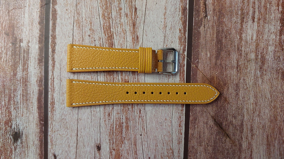 Yellow Alran Goat Custom Leather Strap For Cartier Must Tank XL Watch