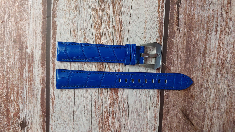 Blue Full Grain Crocodile Custom Leather Strap For Tychemy ND24 Watch