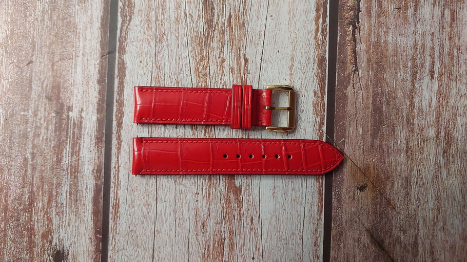 Red Full Grain Crocodile Custom Leather Strap