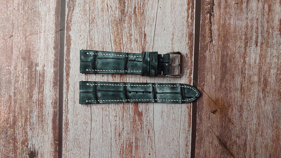 Black Nubuck Full Grain Crocodile Custom Leather Strap