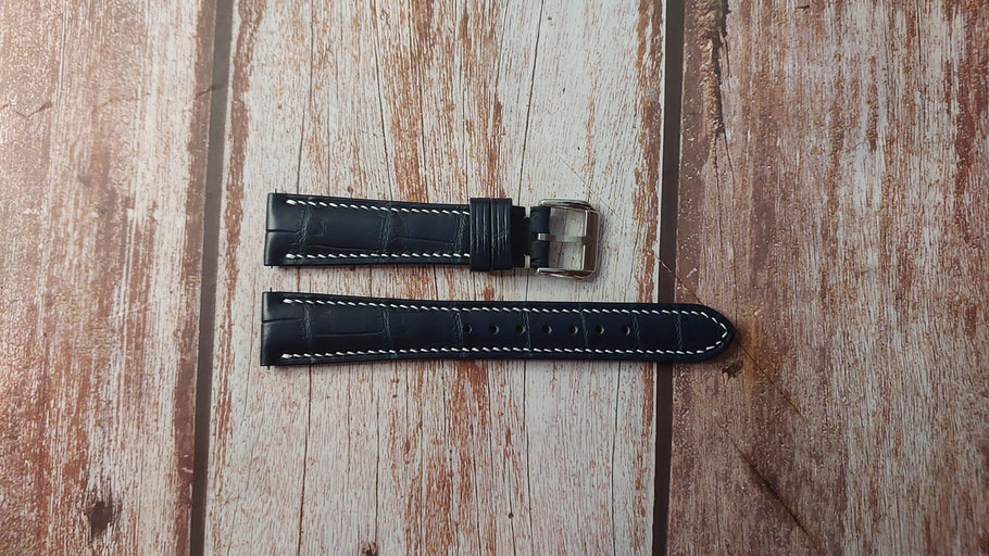 Dark Blue Full Grain Crocodile Custom Leather Strap For Chopard MM Watch