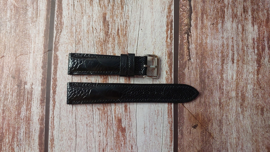 Black Full Grain Ostrich Leg Custom Leather Strap For Muhle Teutonia Watch