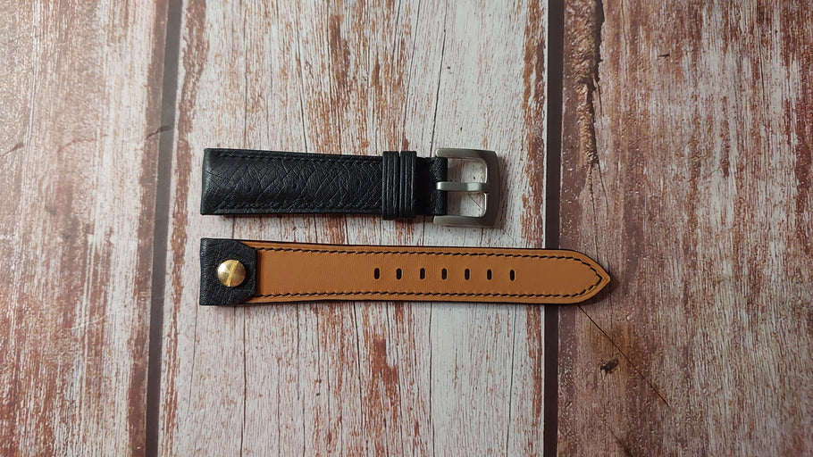 Black Ostrich Leather Custom Open Ended Strap