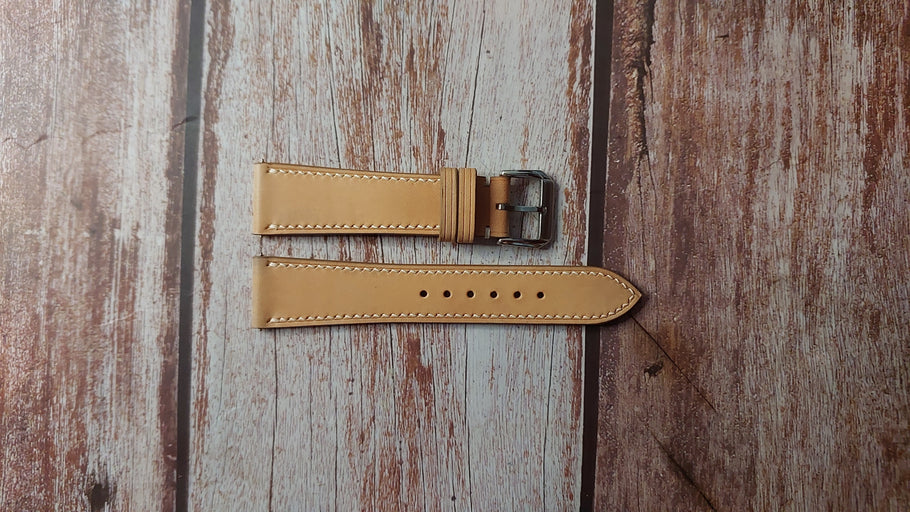 Natural Italian Veg Tanned Buttero Box Custom Leather Strap For Corum Trapeze Watch