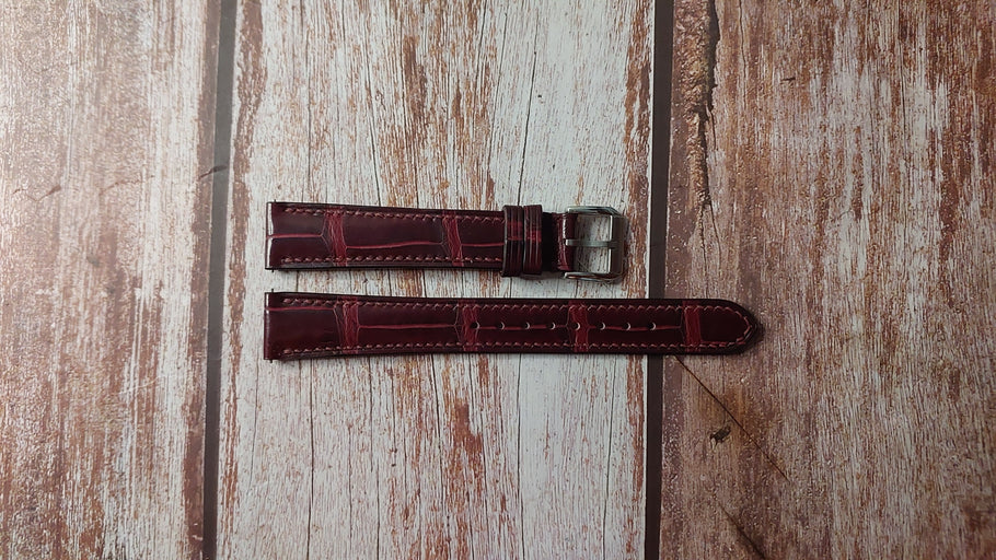 Burgundy Full Grain Crocodile Custom Leather Strap For Vintage 1950s Cyma Watch