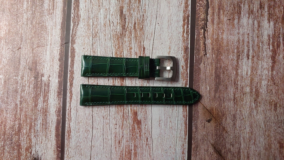 Green Full Grain Crocodile Custom Leather Strap For Seiko Presage SSA459 Watch