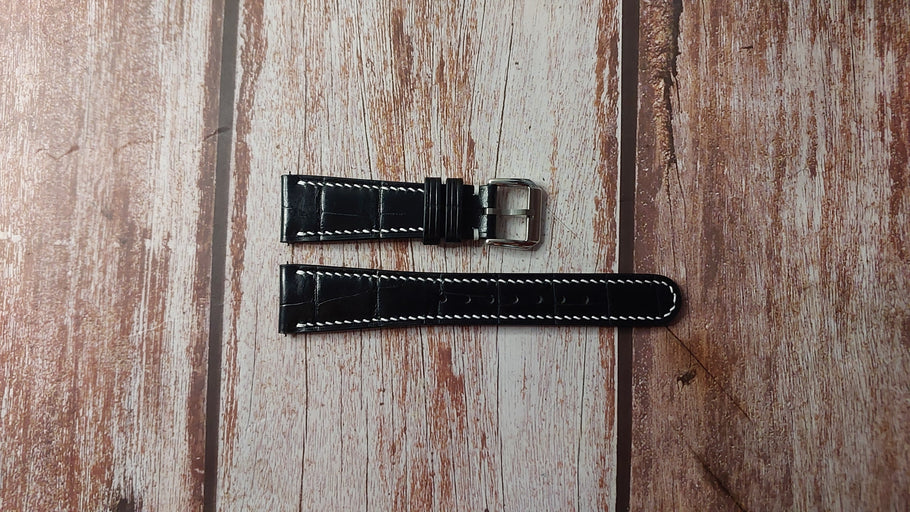 Black Full Grain Crocodile Custom Leather Strap