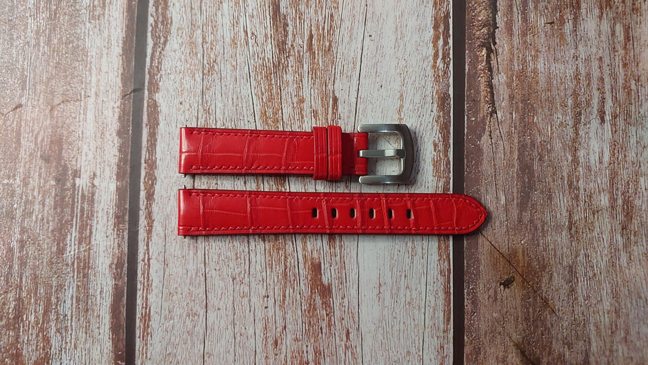 Red Full Grain Crocodile Custom Leather Strap For Old Mickey Mouse Watch