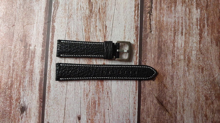 Black Full Grain Shark Skin Custom Leather Strap For Visitor Duneshore Watch