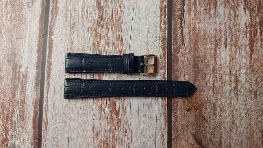 Dark Blue Full Grain Crocodile Custom Leather Strap For Rolex 6564 Vintage C1959 Watch