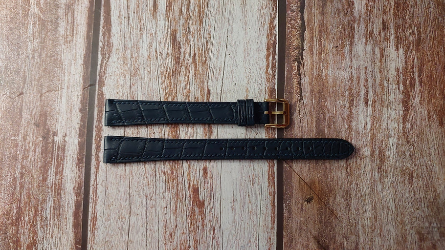 Dark Blue Full Grain Crocodile Custom Leather Strap For Bulova Accutron Watch