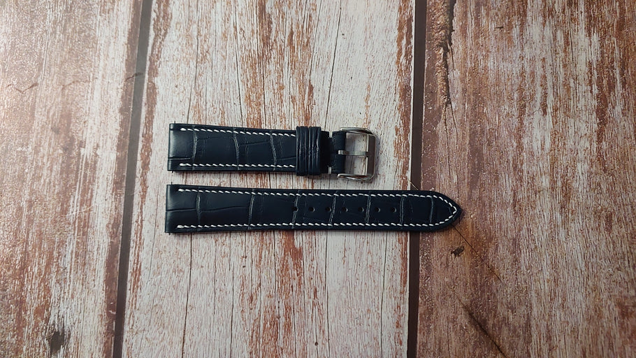 Dark Blue Full Grain Crocodile Custom Leather Strap For Patek 5205 Watch