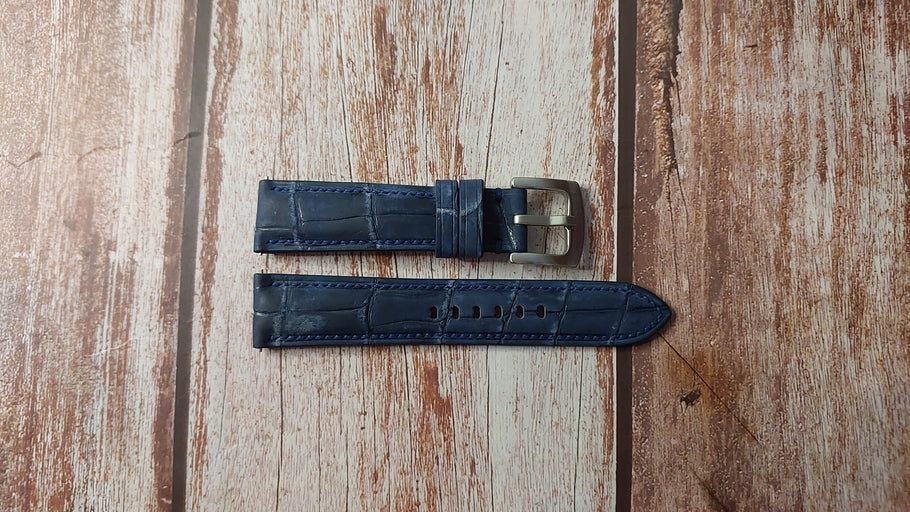 Navy Nubuck Full Grain Crocodile Custom Leather Strap For Grand Seiko Snowflake Watch