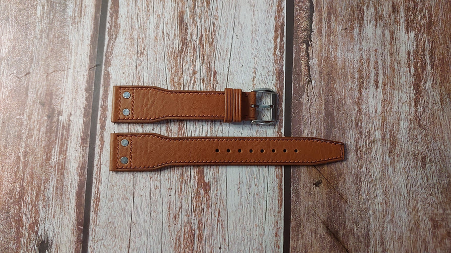 Brown Minerva Box Custom Pilot/Aviator Leather Strap For LIV P-51 Blue Nose Watch