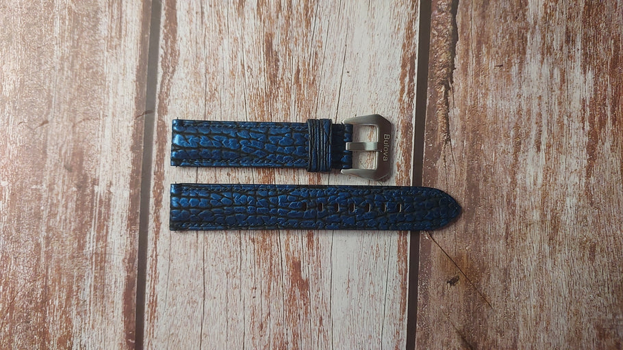 Blue Full Grain Shark Skin Custom Leather Strap For Bulova Watch