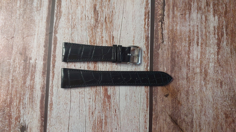 Black Full Grain Crocodile Custom Leather Strap For Cartier Tank Watch