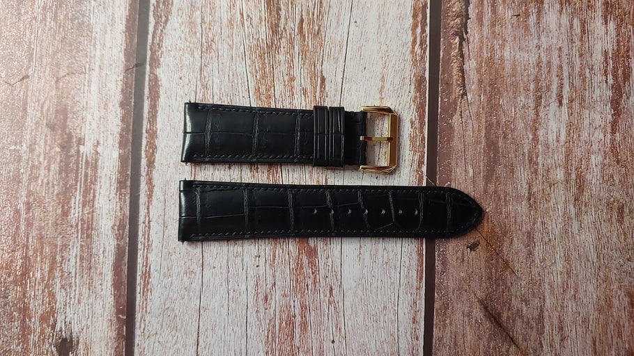 Black Full Grain Crocodile Custom Leather Strap For Frank muller long island Watch