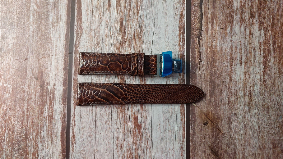 Dark Brown Full Grain Ostrich Leg Custom Leather Strap For Mido Ocean Star GMT Watch