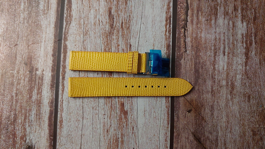 Yellow Full Grain Lizard Custom Leather Strap For Swatch Omega Moonswatch