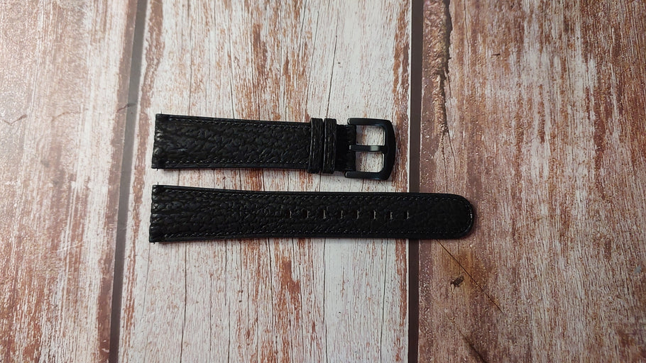 Black Full Grain Shark Skin Custom Leather Strap For Tudor Black Bay Bronze Watch