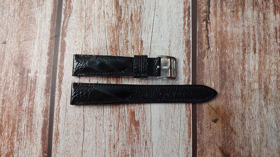 Black Full Grain Ostrich Leg Custom Leather Strap For Bell & Ross WW1- 96 Watch