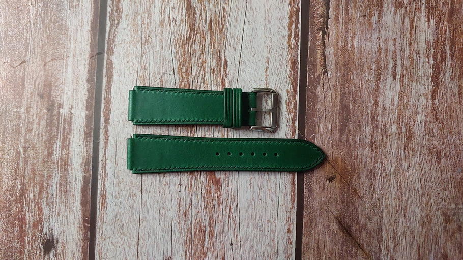 Green Buttero Leather Custom Notched Strap For Timex Men's Q Falcon Eye Reissue 38mm Quartz Watch