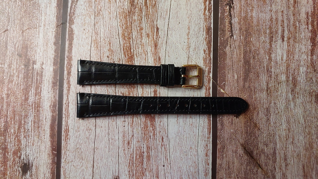 Black Full Grain Crocodile Custom Leather Strap For Vintage Rolex Oyster Perpetual Date 34 Watch
