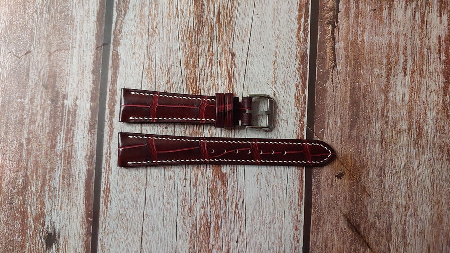 Burgundy Full Grain Crocodile Custom Leather Strap For Chopard MM Watch