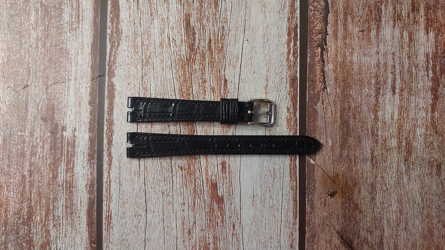 Black Crocodile Leather Custom Notched Strap For Gerald Gemta Watch