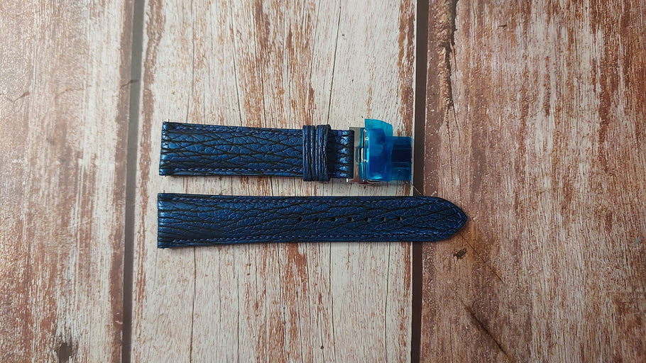 Blue Full Grain Shark Skin Custom Leather Strap For Christopher Ward C60 Trident Pro 300 Watch