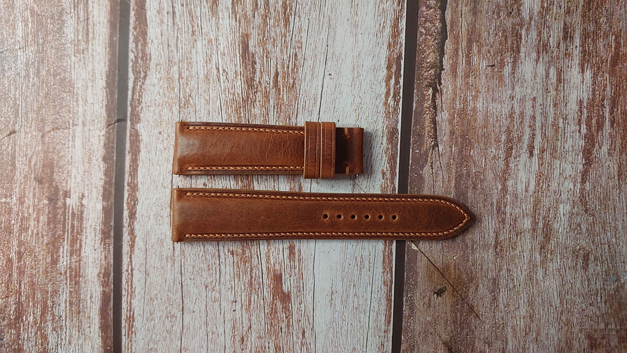 Cognac Badalassi Wax Custom Leather Strap For Tissot Chemin des Tourelles Powermatic 80 Watch