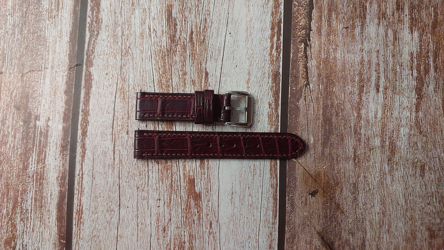 Burgundy Full Grain Crocodile Custom Leather Strap For Hamilton Milton Watch