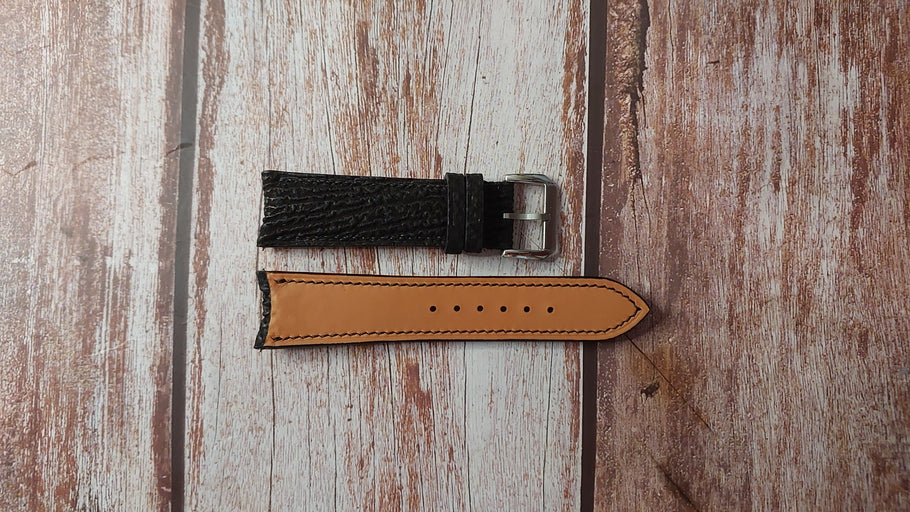 Black Sharkskin Leather Custom Curved End Watch Strap For Tissot Watch