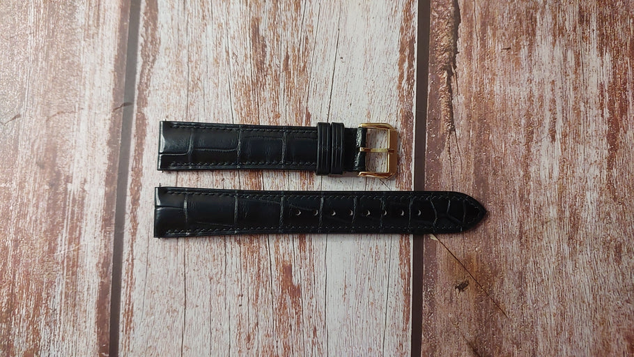 Black Full Grain Crocodile Custom Leather Strap For Gruen Rectangle Watch