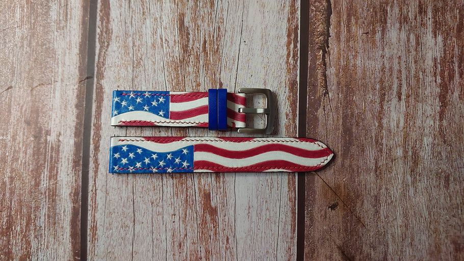 USA Flag Engraved Custom Leather Strap