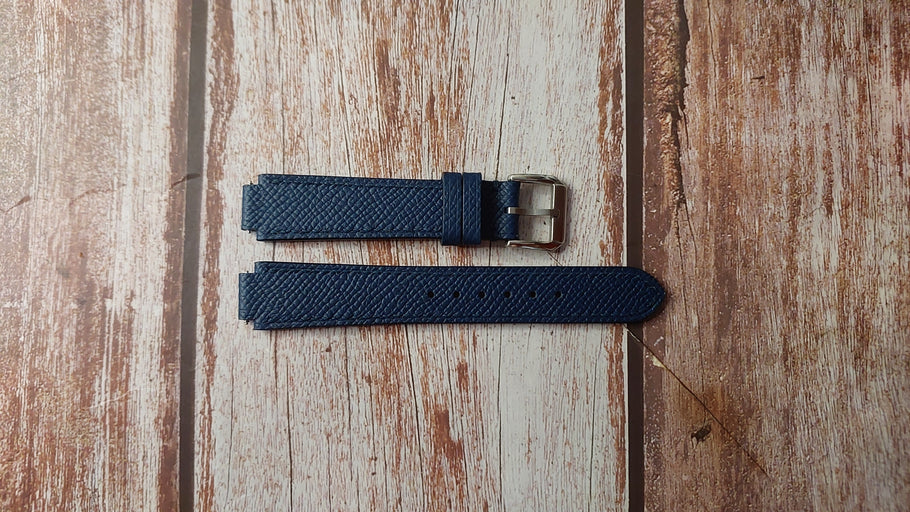 Navy Epsom Leather Custom Notched Strap For Neovintage Bulova Marine Star 38mm Watch