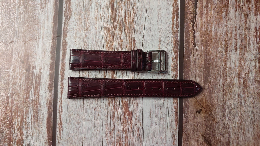 Burgundy Full Grain Crocodile Custom Leather Strap